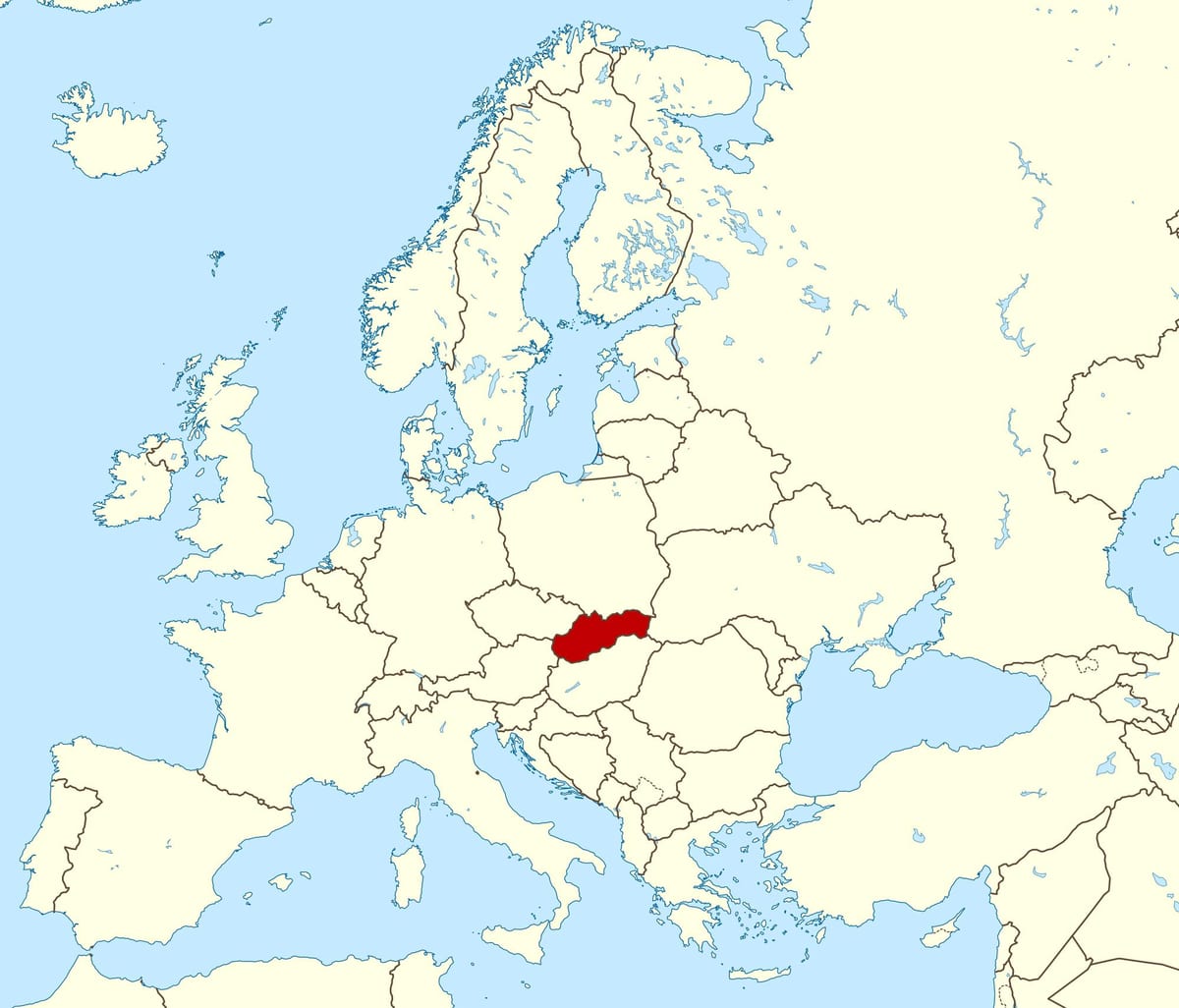 карта на Словачка мапата европа