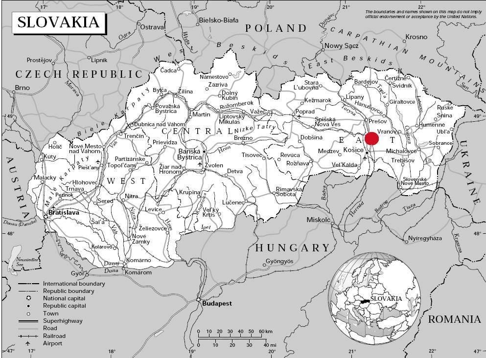 карта на источна Словачка