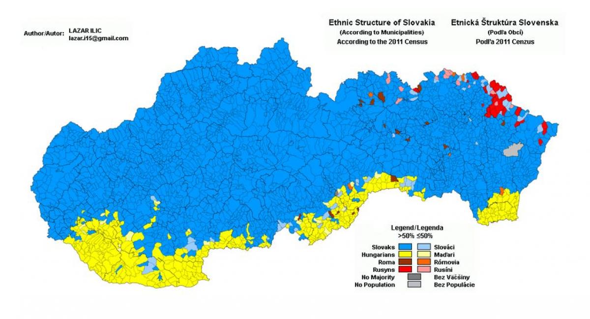 карта на Словачка етнички