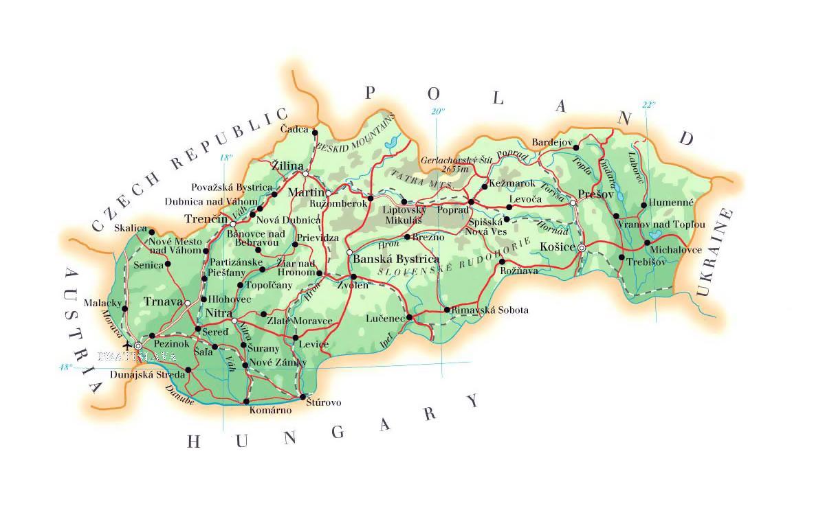 карта на Словачка ски летувалишта