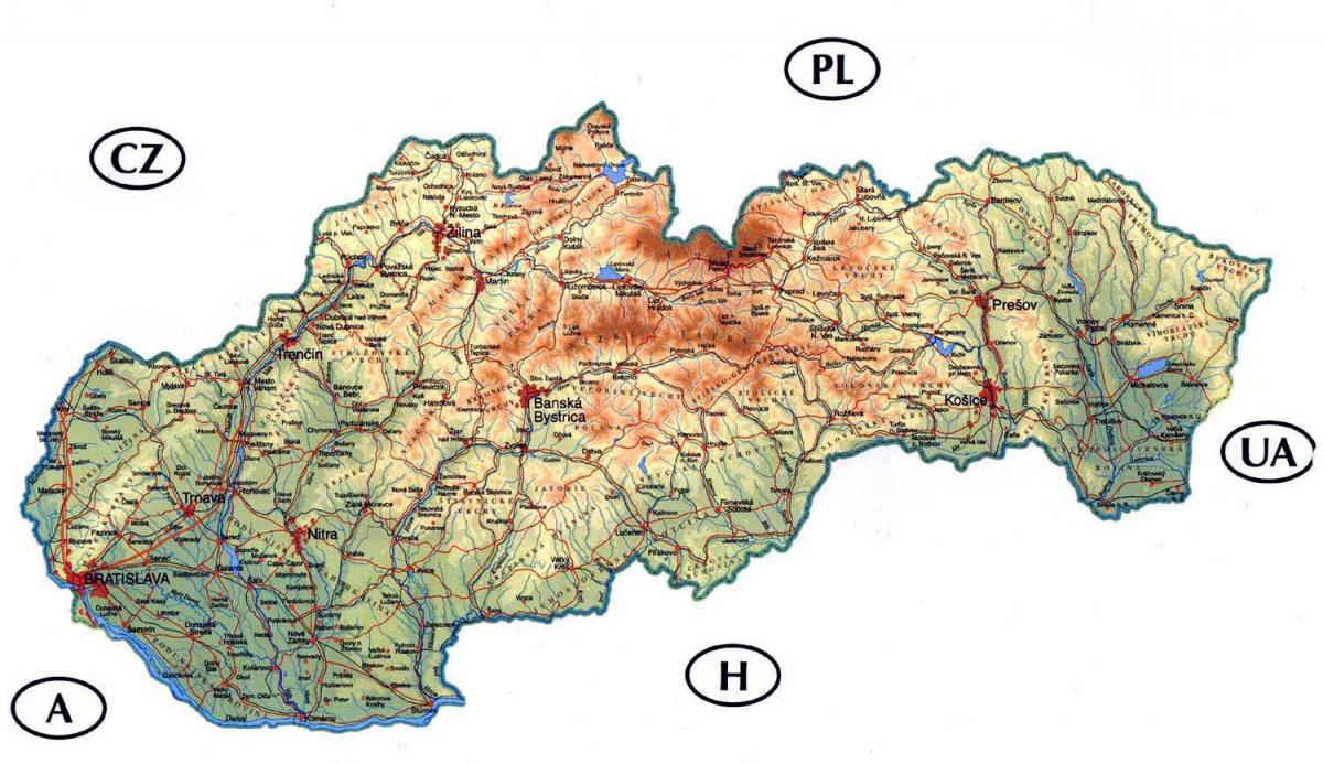 детална карта на Словачка